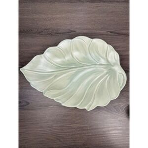 Royal Haeger Vintage Sage Green Ceramic Leaf Dish Scalloped Serving Tray 13 Inch